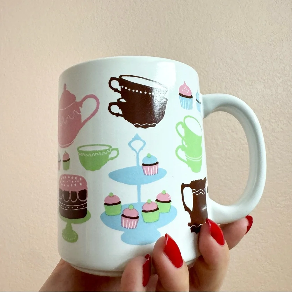 IKEA White Multicolor Tea Party Cupcake Ceramic Coffee Mug